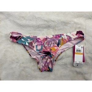 Hula Honey Women's Bikini Bottom Pink Floral Low Rise Size Small Ruched Back
